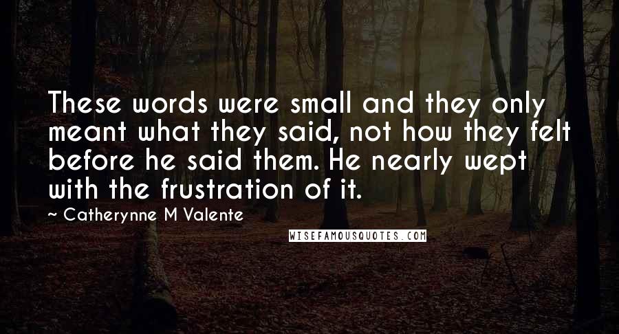 Catherynne M Valente Quotes: These words were small and they only meant what they said, not how they felt before he said them. He nearly wept with the frustration of it.