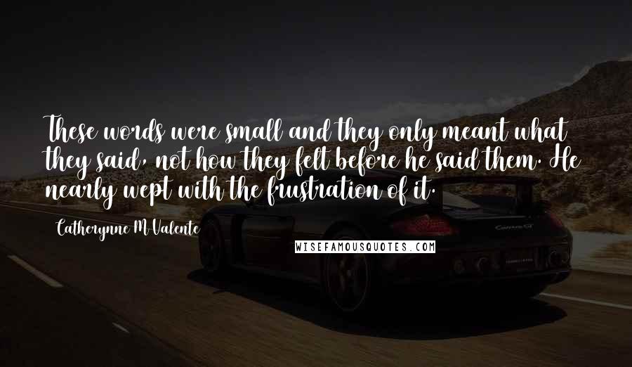 Catherynne M Valente Quotes: These words were small and they only meant what they said, not how they felt before he said them. He nearly wept with the frustration of it.