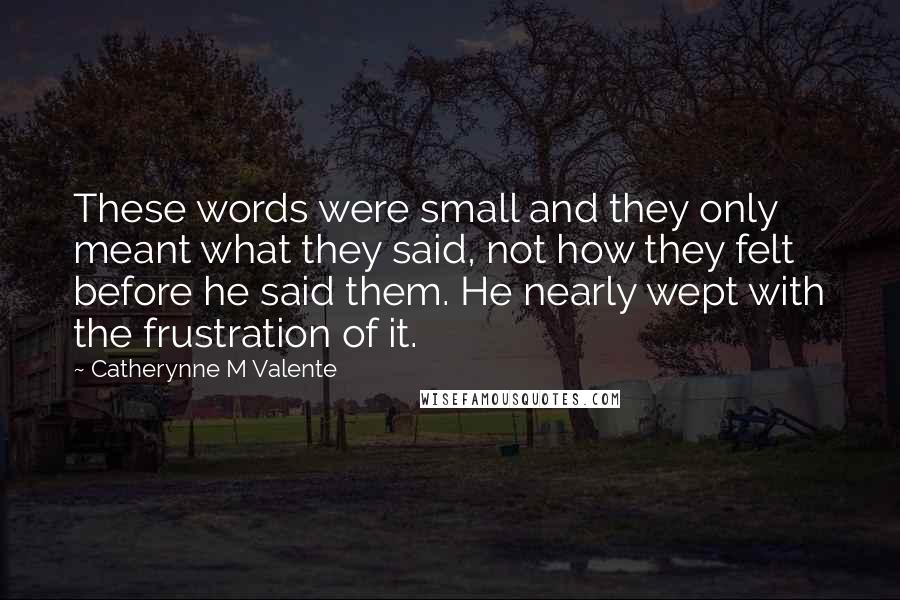 Catherynne M Valente Quotes: These words were small and they only meant what they said, not how they felt before he said them. He nearly wept with the frustration of it.
