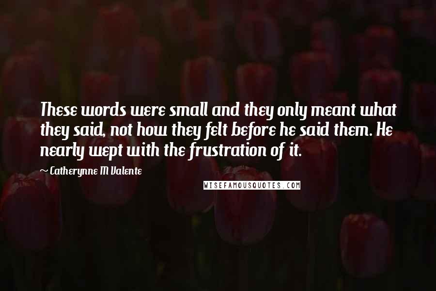Catherynne M Valente Quotes: These words were small and they only meant what they said, not how they felt before he said them. He nearly wept with the frustration of it.