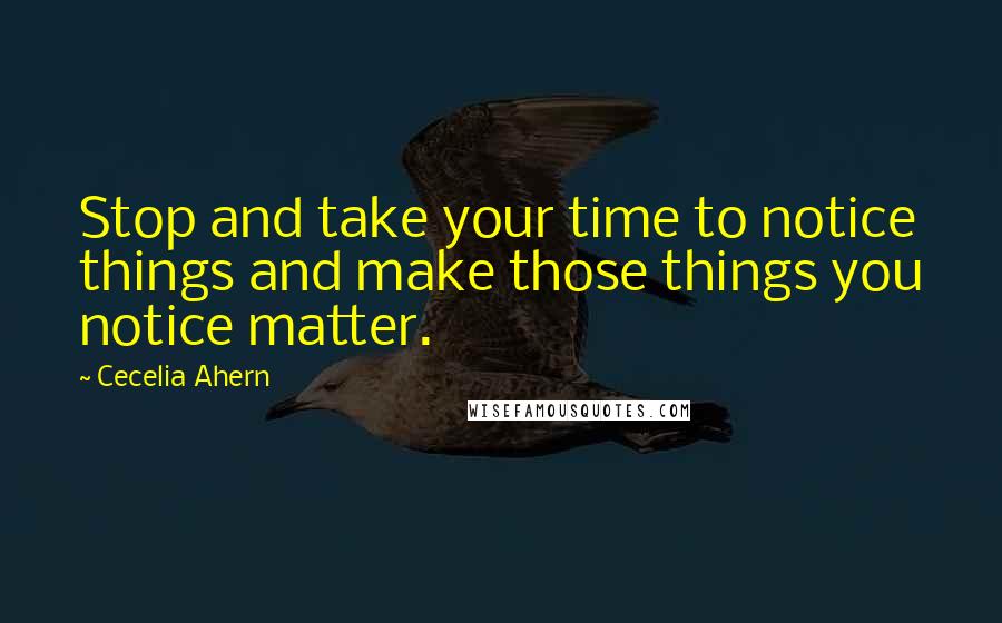 Cecelia Ahern Quotes: Stop and take your time to notice things and make those things you notice matter.