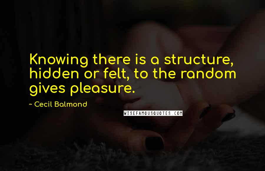 Cecil Balmond Quotes: Knowing there is a structure, hidden or felt, to the random gives pleasure.