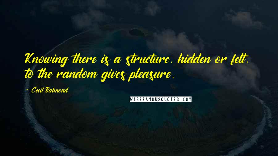 Cecil Balmond Quotes: Knowing there is a structure, hidden or felt, to the random gives pleasure.