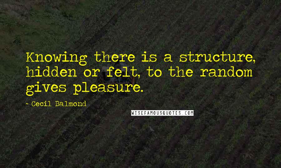 Cecil Balmond Quotes: Knowing there is a structure, hidden or felt, to the random gives pleasure.