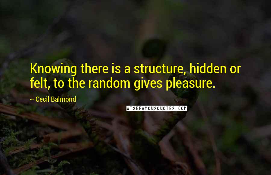 Cecil Balmond Quotes: Knowing there is a structure, hidden or felt, to the random gives pleasure.