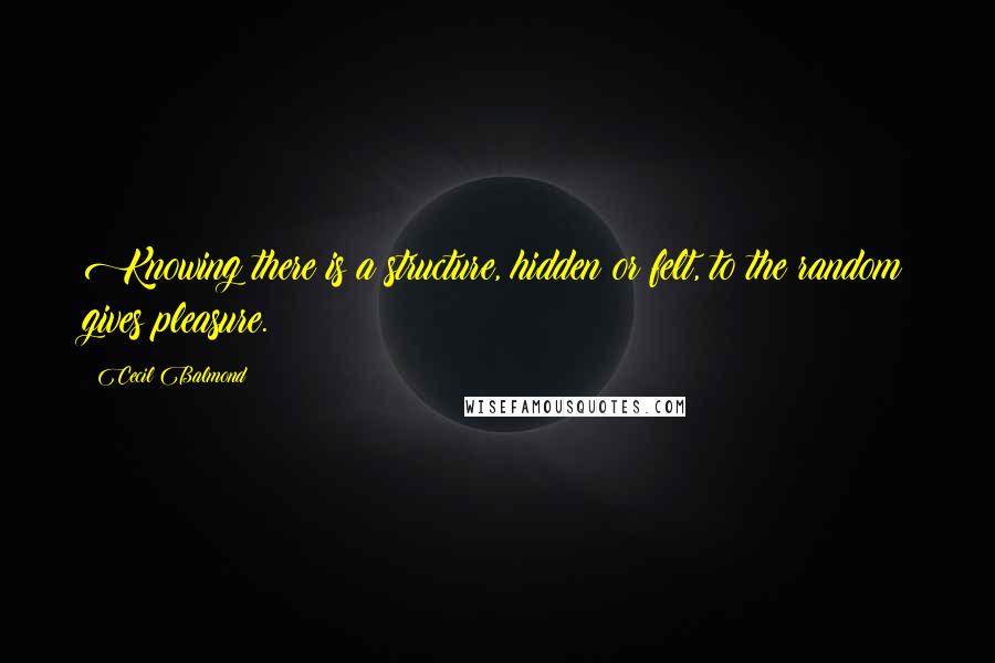 Cecil Balmond Quotes: Knowing there is a structure, hidden or felt, to the random gives pleasure.