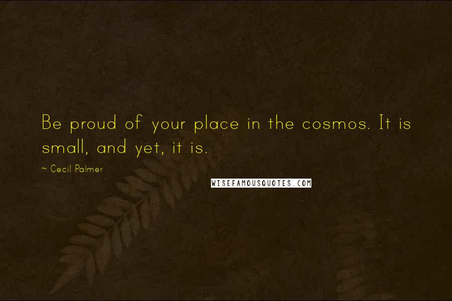 Cecil Palmer Quotes: Be proud of your place in the cosmos. It is small, and yet, it is.