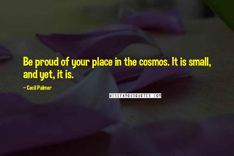 Cecil Palmer Quotes: Be proud of your place in the cosmos. It is small, and yet, it is.