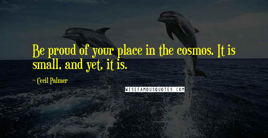Cecil Palmer Quotes: Be proud of your place in the cosmos. It is small, and yet, it is.