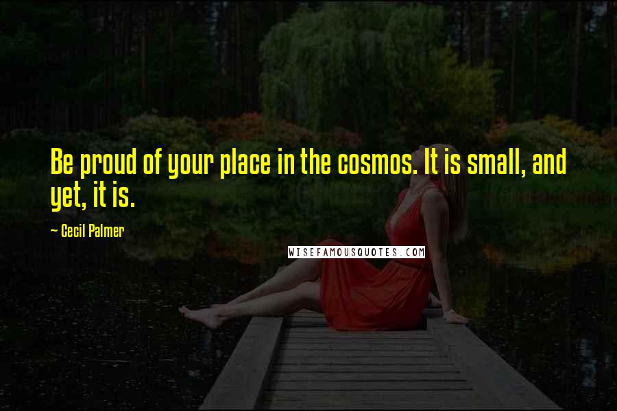 Cecil Palmer Quotes: Be proud of your place in the cosmos. It is small, and yet, it is.