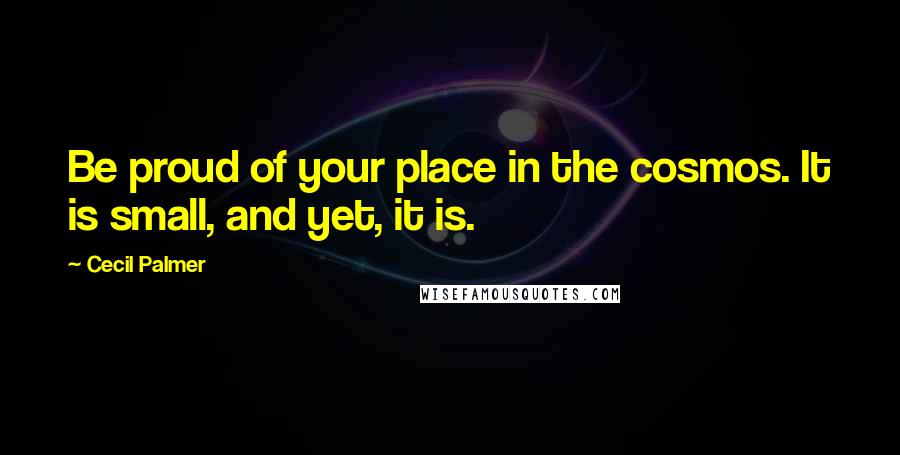 Cecil Palmer Quotes: Be proud of your place in the cosmos. It is small, and yet, it is.