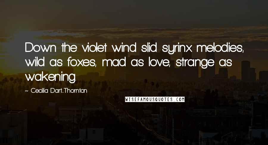 Cecilia Dart-Thornton Quotes: Down the violet wind slid syrinx melodies, wild as foxes, mad as love, strange as wakening.