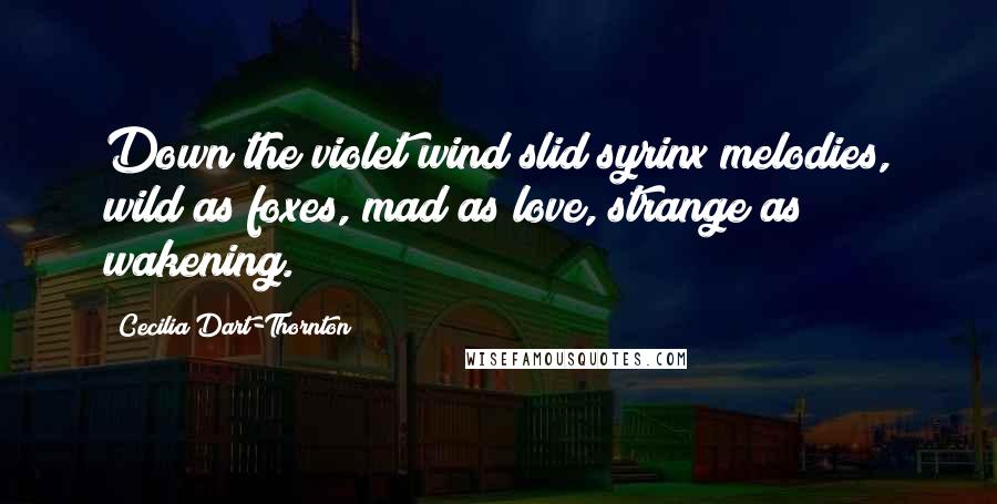 Cecilia Dart-Thornton Quotes: Down the violet wind slid syrinx melodies, wild as foxes, mad as love, strange as wakening.