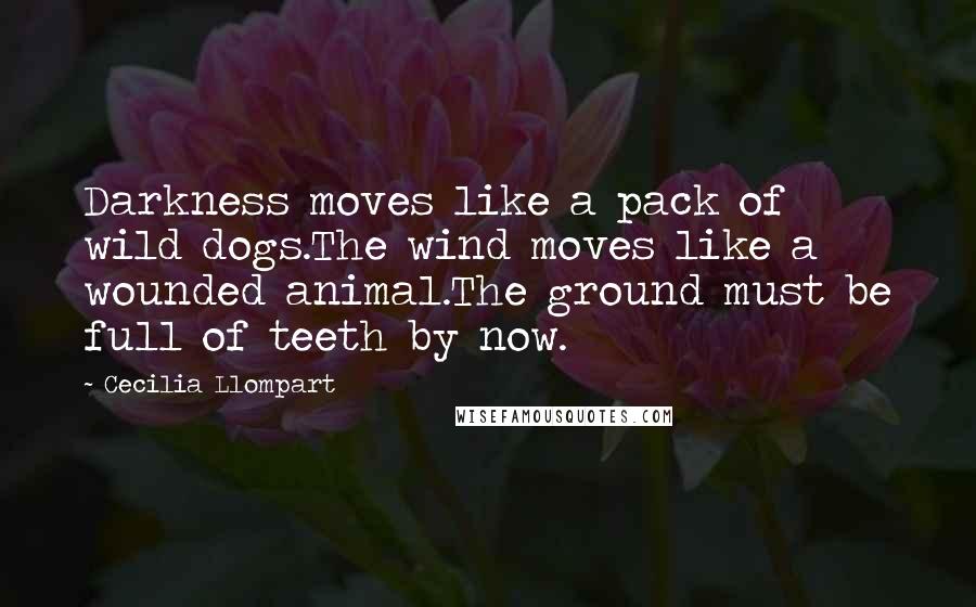 Cecilia Llompart Quotes: Darkness moves like a pack of wild dogs.The wind moves like a wounded animal.The ground must be full of teeth by now.