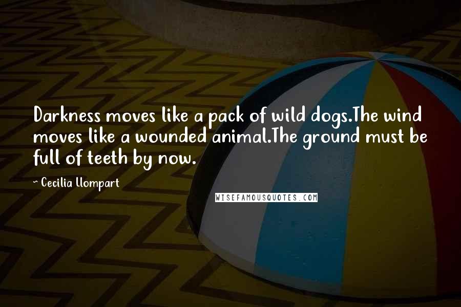Cecilia Llompart Quotes: Darkness moves like a pack of wild dogs.The wind moves like a wounded animal.The ground must be full of teeth by now.