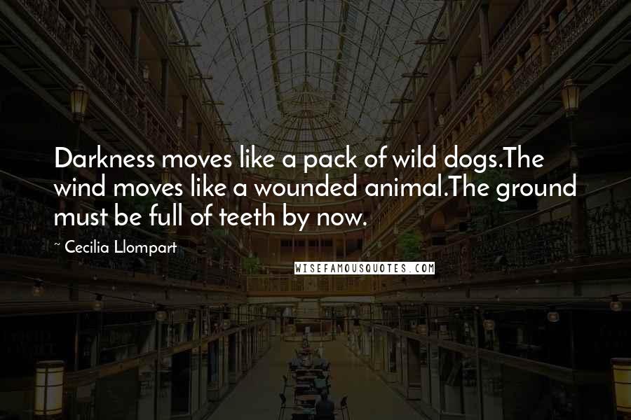 Cecilia Llompart Quotes: Darkness moves like a pack of wild dogs.The wind moves like a wounded animal.The ground must be full of teeth by now.