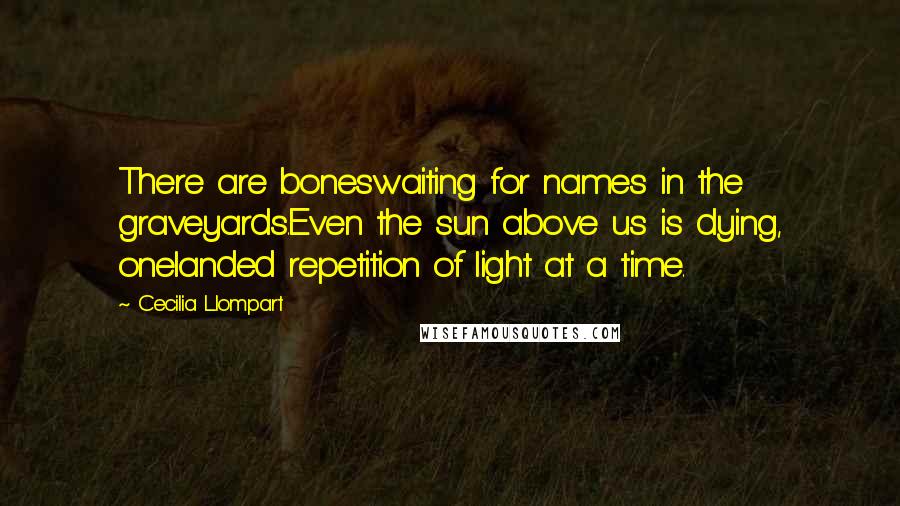 Cecilia Llompart Quotes: There are boneswaiting for names in the graveyards.Even the sun above us is dying, onelanded repetition of light at a time.