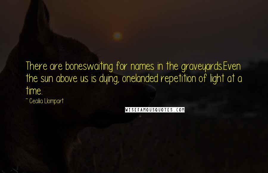 Cecilia Llompart Quotes: There are boneswaiting for names in the graveyards.Even the sun above us is dying, onelanded repetition of light at a time.