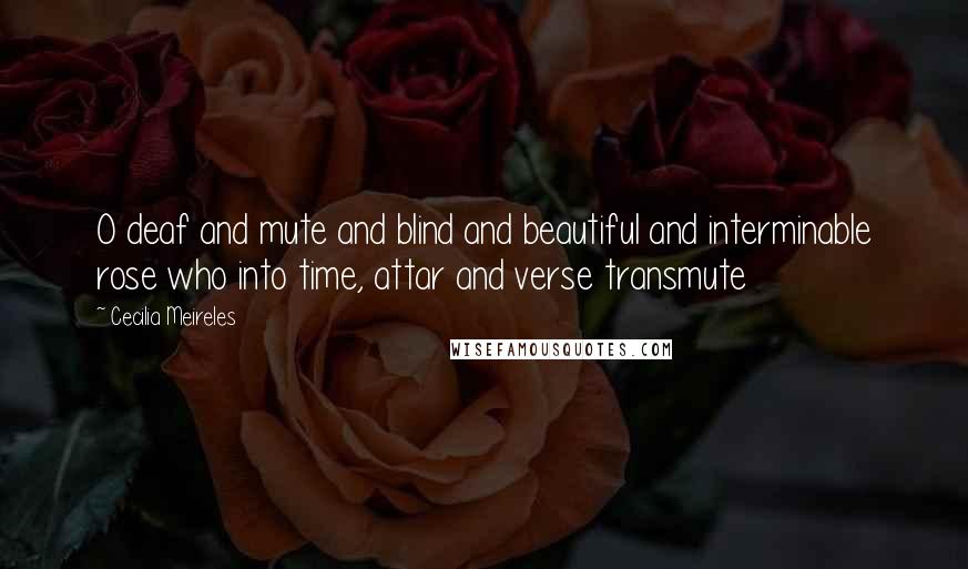 Cecilia Meireles Quotes: O deaf and mute and blind and beautiful and interminable rose who into time, attar and verse transmute