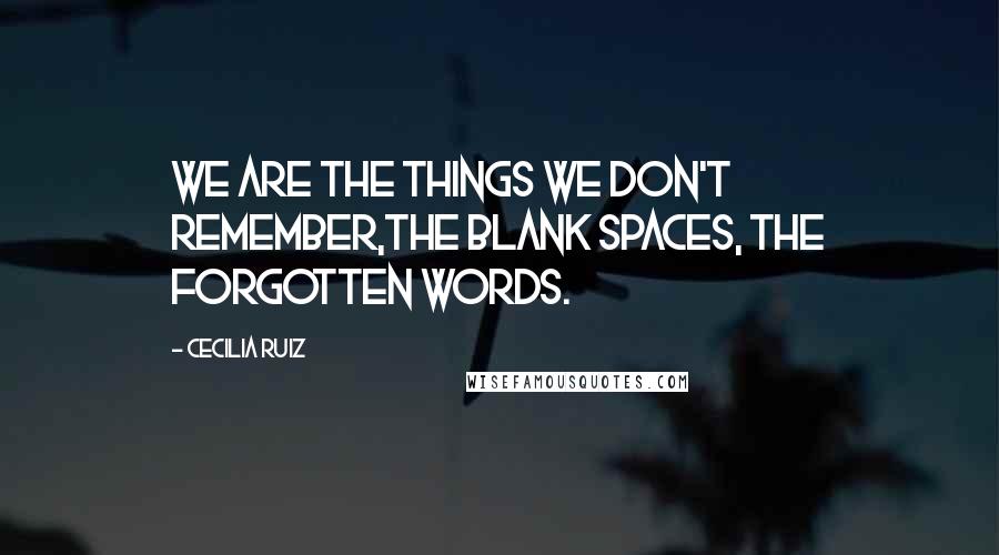 Cecilia Ruiz Quotes: We are the things we don't remember,the blank spaces, the forgotten words.