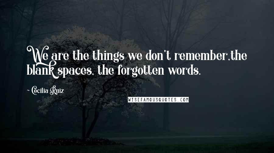 Cecilia Ruiz Quotes: We are the things we don't remember,the blank spaces, the forgotten words.