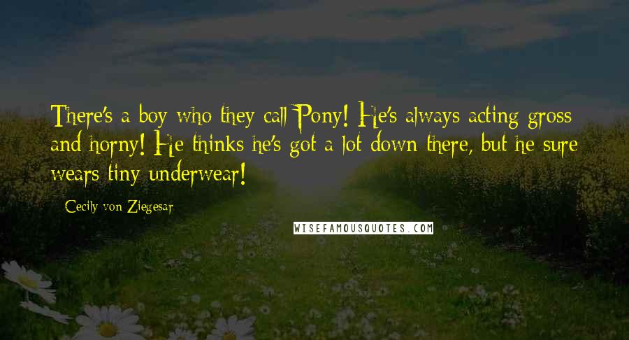 Cecily Von Ziegesar Quotes: There's a boy who they call Pony! He's always acting gross and horny! He thinks he's got a lot down there, but he sure wears tiny underwear!