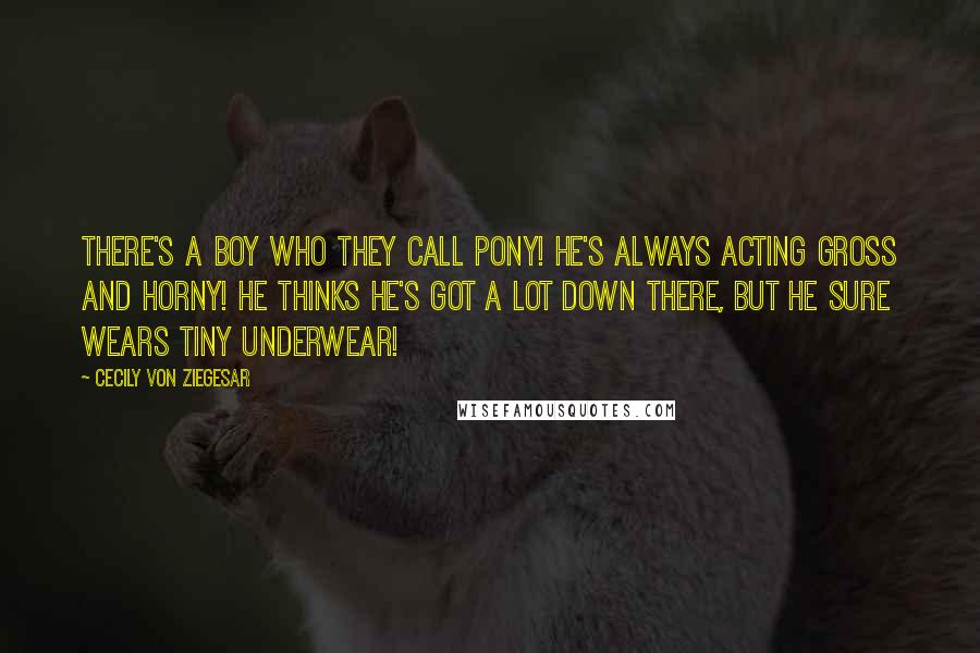 Cecily Von Ziegesar Quotes: There's a boy who they call Pony! He's always acting gross and horny! He thinks he's got a lot down there, but he sure wears tiny underwear!