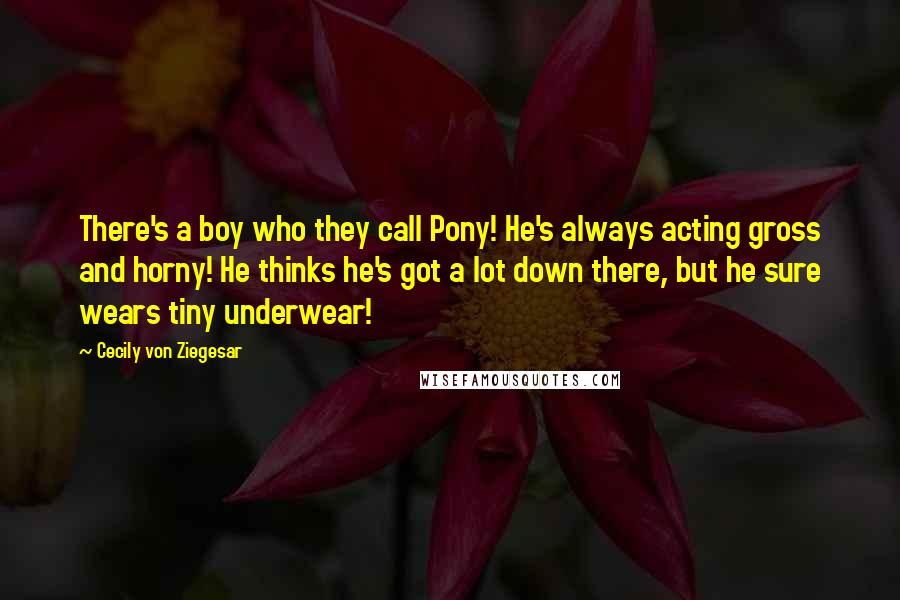 Cecily Von Ziegesar Quotes: There's a boy who they call Pony! He's always acting gross and horny! He thinks he's got a lot down there, but he sure wears tiny underwear!