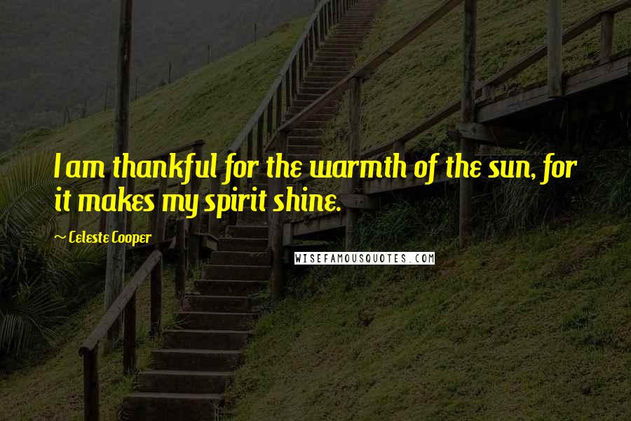 Celeste Cooper Quotes: I am thankful for the warmth of the sun, for it makes my spirit shine.