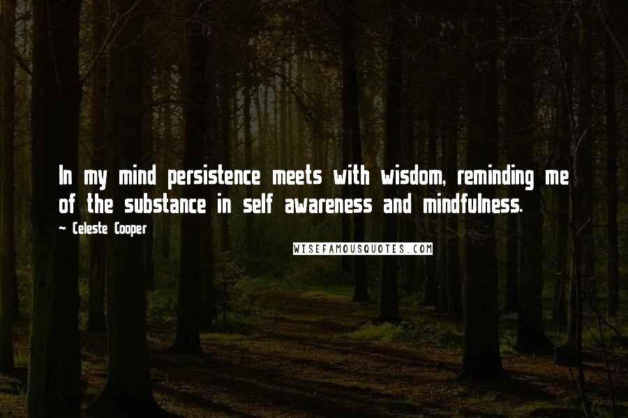 Celeste Cooper Quotes: In my mind persistence meets with wisdom, reminding me of the substance in self awareness and mindfulness.