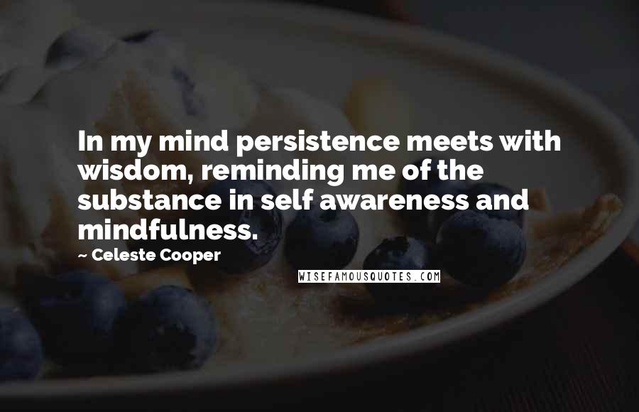 Celeste Cooper Quotes: In my mind persistence meets with wisdom, reminding me of the substance in self awareness and mindfulness.