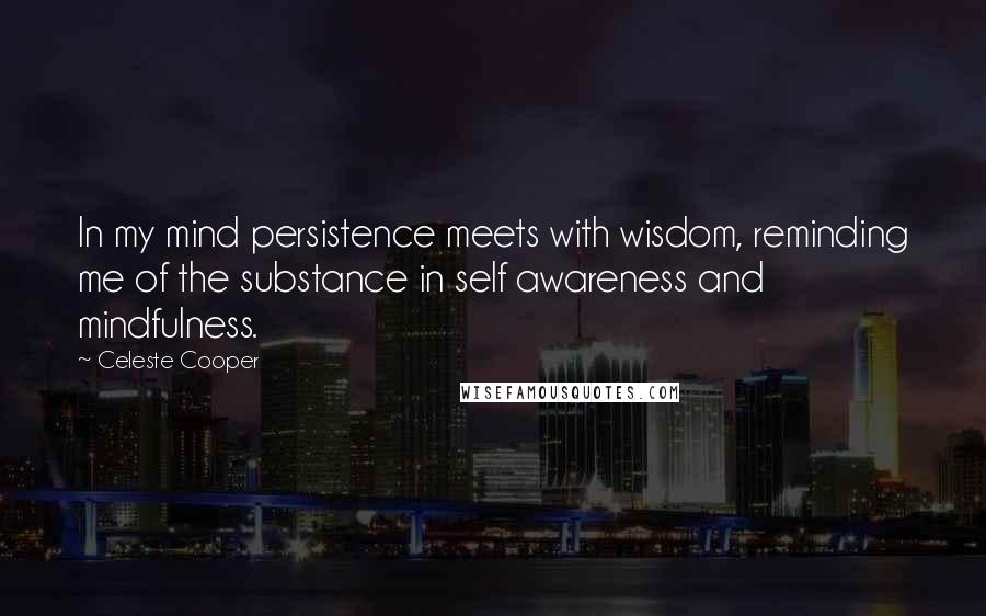 Celeste Cooper Quotes: In my mind persistence meets with wisdom, reminding me of the substance in self awareness and mindfulness.