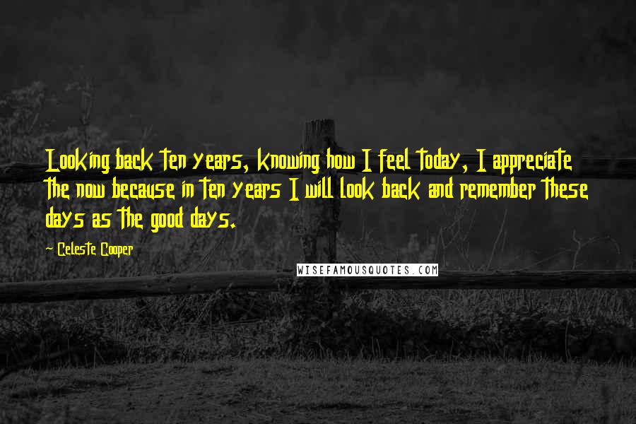 Celeste Cooper Quotes: Looking back ten years, knowing how I feel today, I appreciate the now because in ten years I will look back and remember these days as the good days.