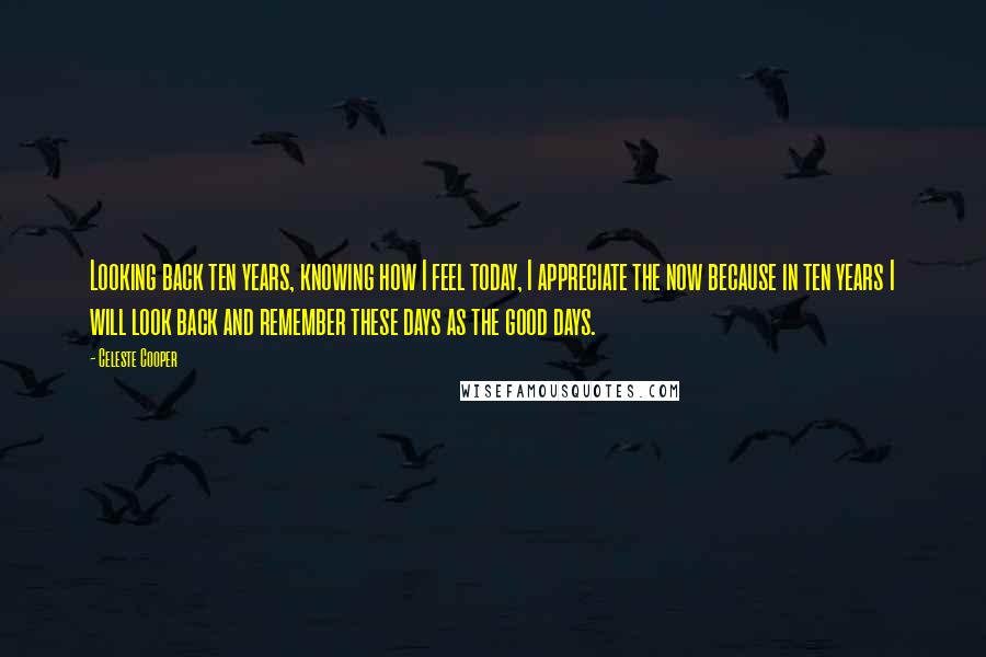 Celeste Cooper Quotes: Looking back ten years, knowing how I feel today, I appreciate the now because in ten years I will look back and remember these days as the good days.