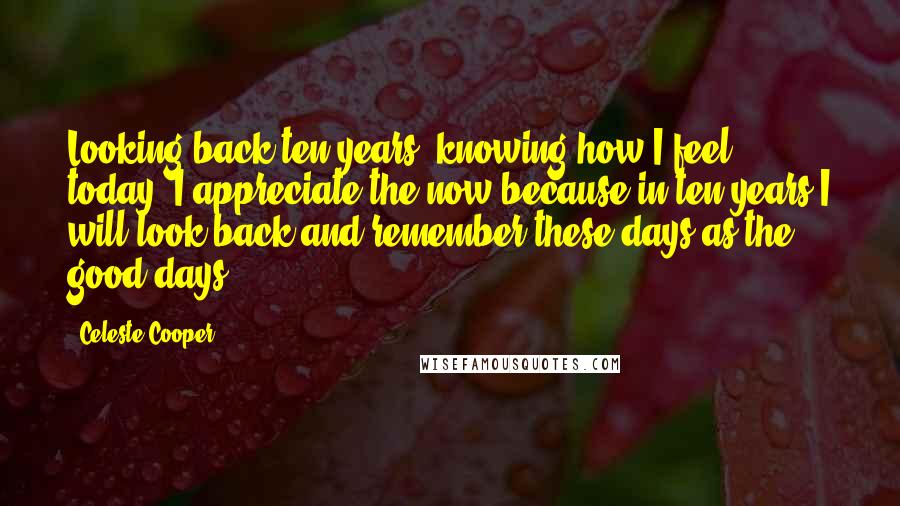 Celeste Cooper Quotes: Looking back ten years, knowing how I feel today, I appreciate the now because in ten years I will look back and remember these days as the good days.
