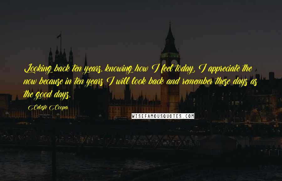 Celeste Cooper Quotes: Looking back ten years, knowing how I feel today, I appreciate the now because in ten years I will look back and remember these days as the good days.