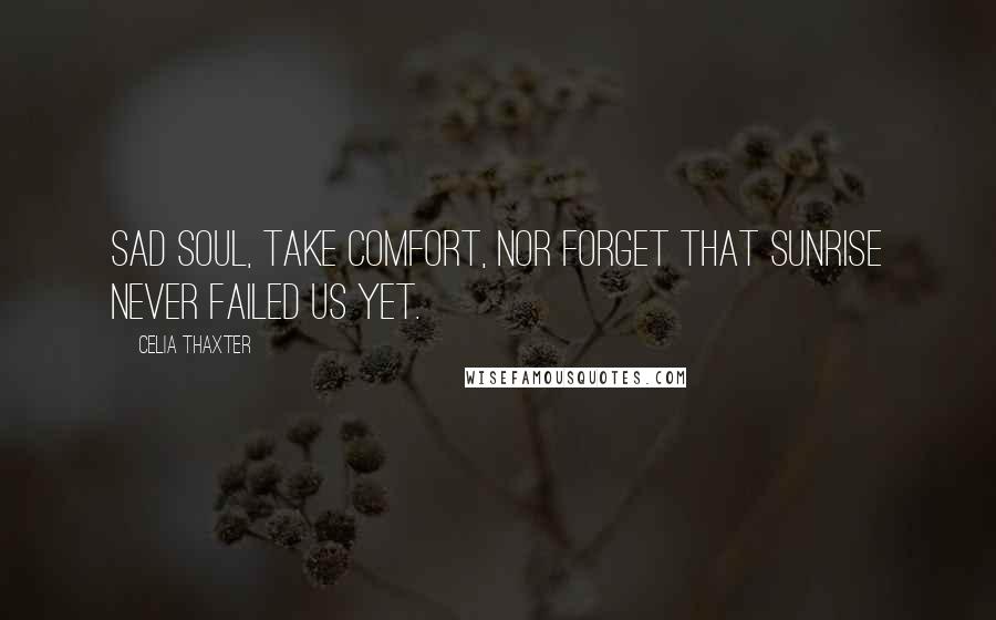 Celia Thaxter Quotes: Sad soul, take comfort, nor forget That sunrise never failed us yet.