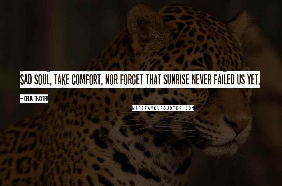 Celia Thaxter Quotes: Sad soul, take comfort, nor forget That sunrise never failed us yet.