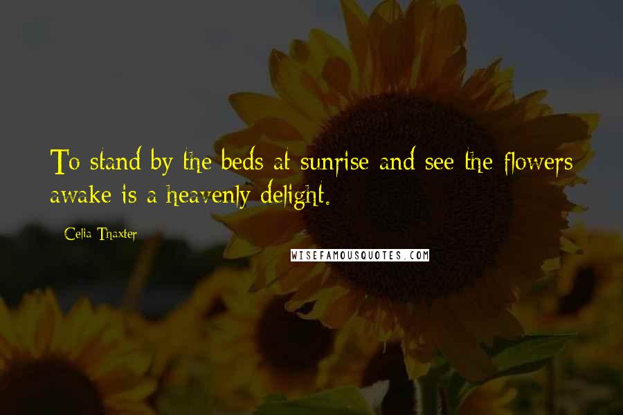 Celia Thaxter Quotes: To stand by the beds at sunrise and see the flowers awake is a heavenly delight.