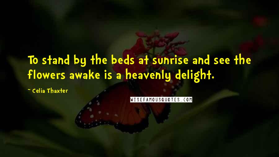 Celia Thaxter Quotes: To stand by the beds at sunrise and see the flowers awake is a heavenly delight.