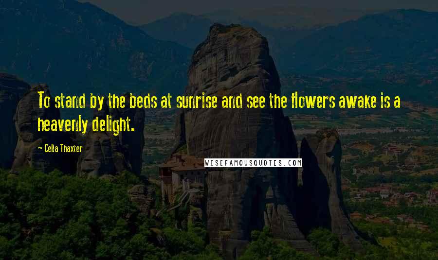 Celia Thaxter Quotes: To stand by the beds at sunrise and see the flowers awake is a heavenly delight.