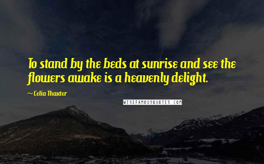 Celia Thaxter Quotes: To stand by the beds at sunrise and see the flowers awake is a heavenly delight.