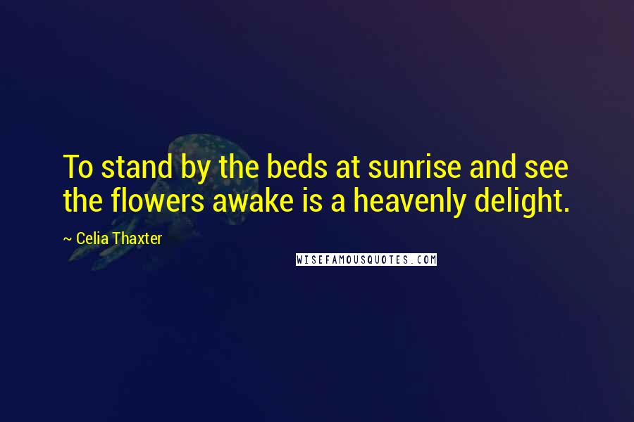 Celia Thaxter Quotes: To stand by the beds at sunrise and see the flowers awake is a heavenly delight.