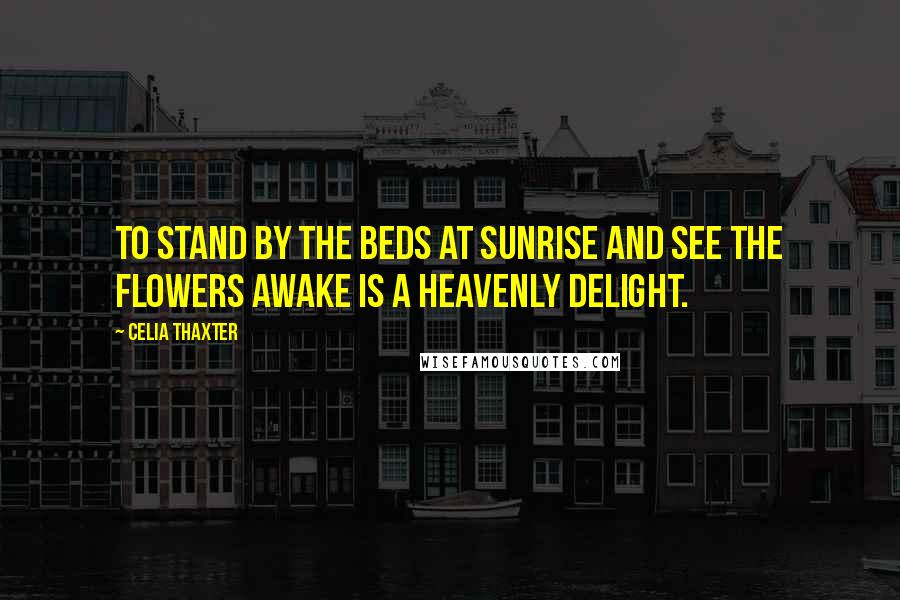 Celia Thaxter Quotes: To stand by the beds at sunrise and see the flowers awake is a heavenly delight.