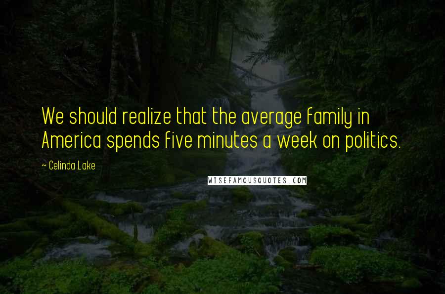Celinda Lake Quotes: We should realize that the average family in America spends five minutes a week on politics.