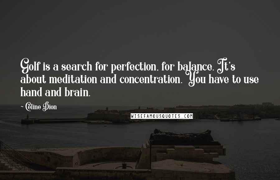 Celine Dion Quotes: Golf is a search for perfection, for balance. It's about meditation and concentration. You have to use hand and brain.