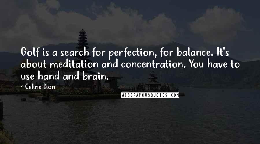 Celine Dion Quotes: Golf is a search for perfection, for balance. It's about meditation and concentration. You have to use hand and brain.