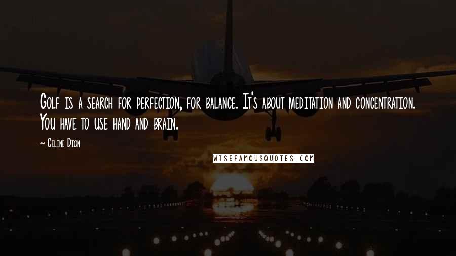 Celine Dion Quotes: Golf is a search for perfection, for balance. It's about meditation and concentration. You have to use hand and brain.