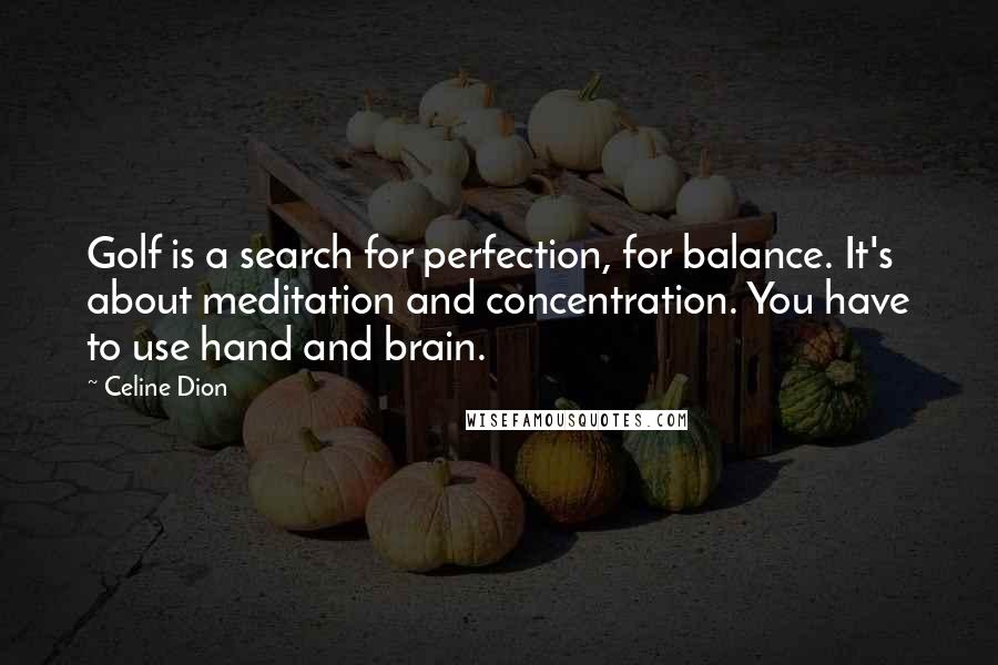 Celine Dion Quotes: Golf is a search for perfection, for balance. It's about meditation and concentration. You have to use hand and brain.