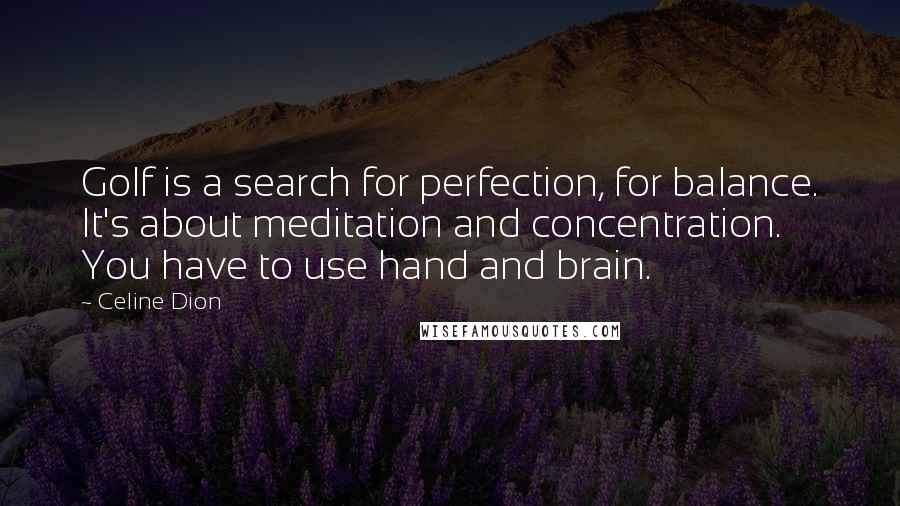 Celine Dion Quotes: Golf is a search for perfection, for balance. It's about meditation and concentration. You have to use hand and brain.